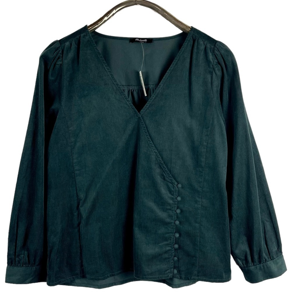 Madewell Forest Green V-Neck Blouse - Picture 4 of 14